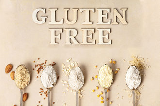 Gluten-free grains in spoons