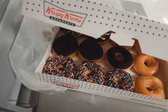 Krispy Kreme donuts in a box